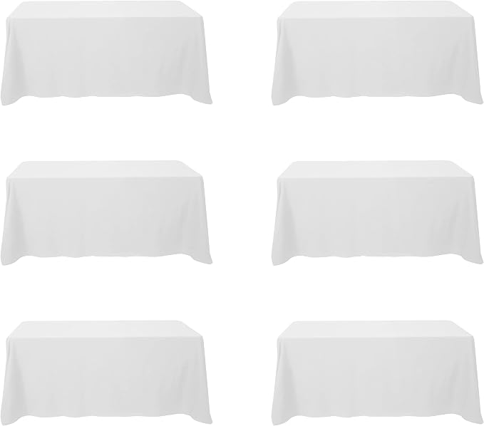 BRILLMAX 6 Pack White Tablecloths 90 x 132 Inch for 6ft Rectangle Tables - 150 GSM Polyester Fabric, Floor Length Drop, Water, Stain & Wrinkle Resistant Cloth Cover for Wedding Reception Banquet