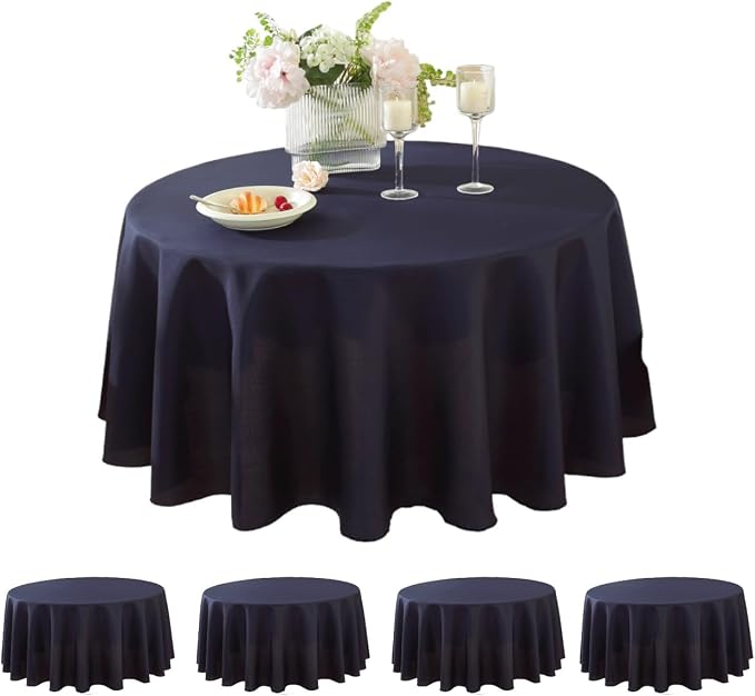 5 Pack Round Tablecloth 120 Inch Navy Blue Tablecloth, Polyester Fabric Washable Table Cloth for Home, Party, Wedding or Restaurant Use.