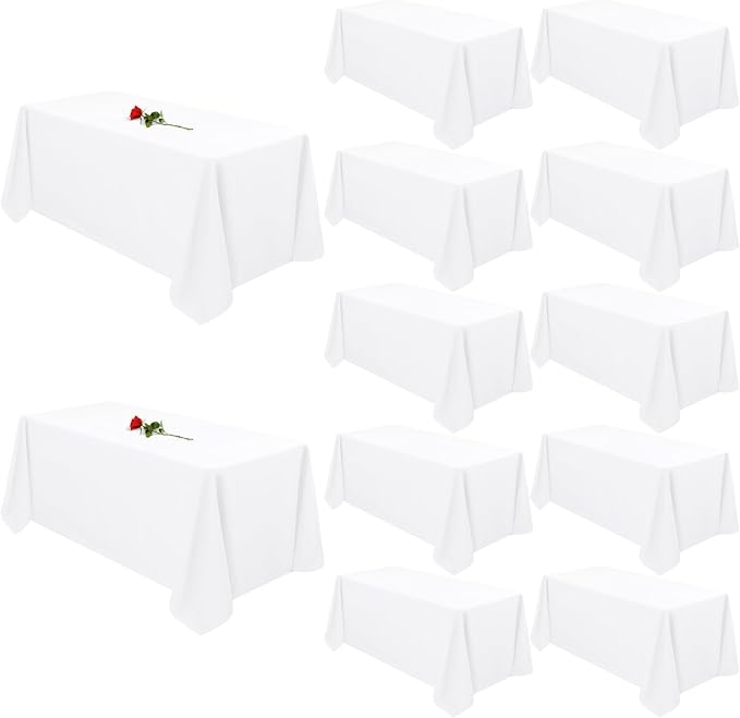 12 Pack White Tablecloths for Rectangle Tables Stain and Wrinkle Resistant Washable Polyester Tablecloth 90 x 156 Inch White Table Cloth Rectangle Table 8 Foot Rectangle Table Cloth for Wedding Party
