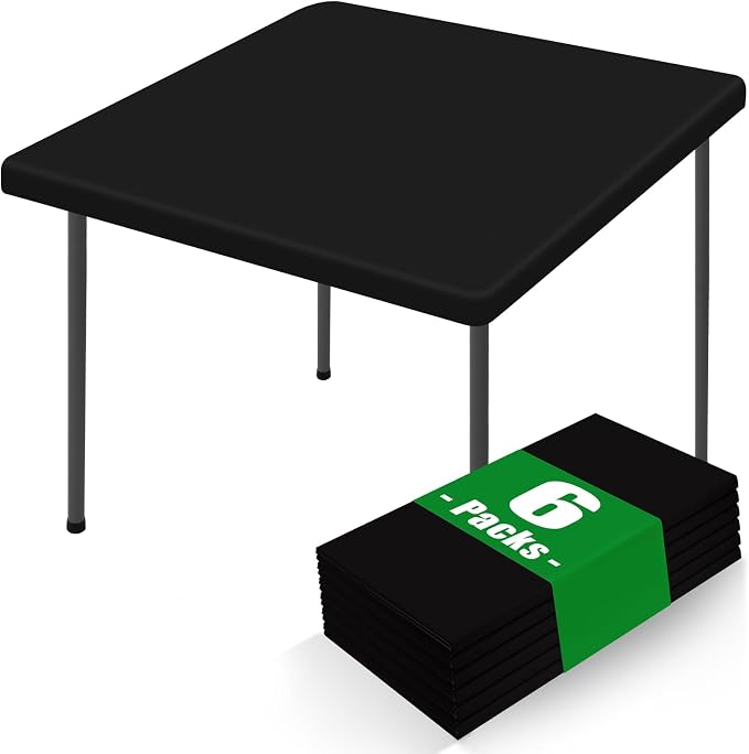Moosfor Spandex Square Table Cloth 6 Pack, Elastic Fitted Tablecloths for Picnic, Stretch Washable Patio Table Cover for Outdoor, Camping, Banquet and Parties (Black, 34"x34")