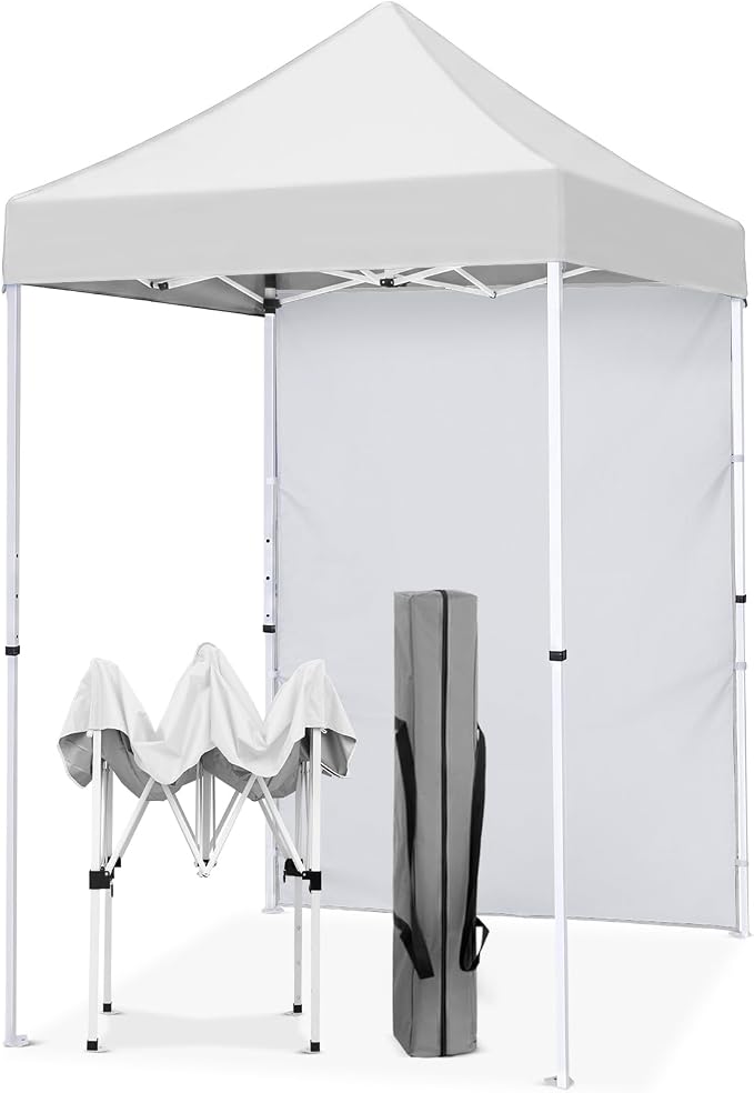 EAGLE PEAK Pop up Canopy 5x5, Outdoor Portable Canopy Tent with One Removable Sunwall, Carry Bag Included, White