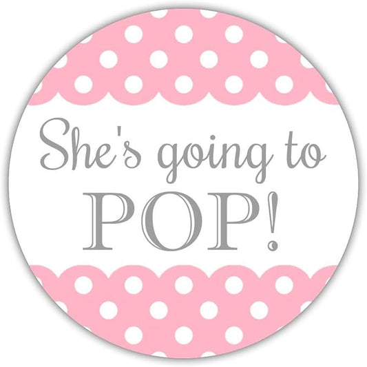 40 She's About to pop Stickers, 2 inches - She's Going to pop Stickers - Baby Shower Popcorn Favors (Pink)