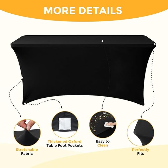 1 Pack 8FT Rectangular Spandex Tablecloth,Wrinkle Resistant Fitted Cover for 96x30 inch Banquet Table Cloth, Washable Stretch Fabric for Party, Events, Wedding, Vendor - Black