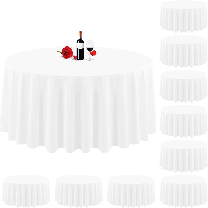 10 Pack Round Tablecloth White Round Tablecloth 90 Inch Table Cloths Washable Polyester Fabric Bulk Linen Tablecloths Table Cover for Parties Wedding Banquet Buffet Dinning