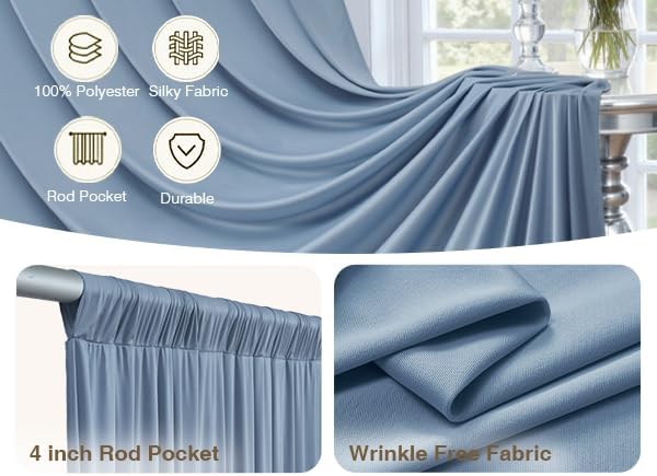 10 Panels 5x40ft Dusty Blue Ceiling Drapes for Wedding Parties, Wrinkle Free Thick Polyester 40ft Extra Long Wedding Draping Ceiling Curtains Arch Drapery for Birthday Party Canopy Tent Decor