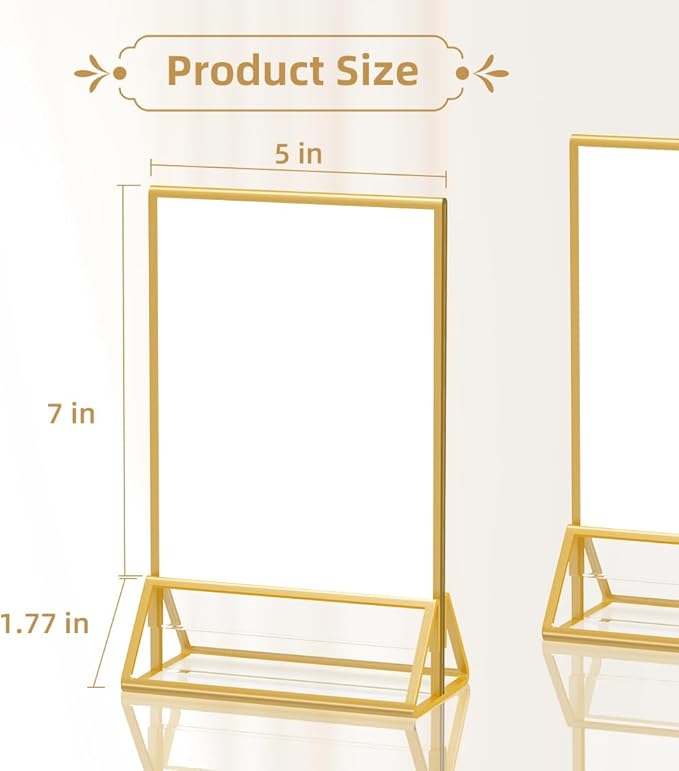 PPH-Sisy 5X7 Gold Frames Double Sided Acrylic Sign Holder Tabletop Picture Frames Vertical Display Stand for Shop School Home,Set of 6