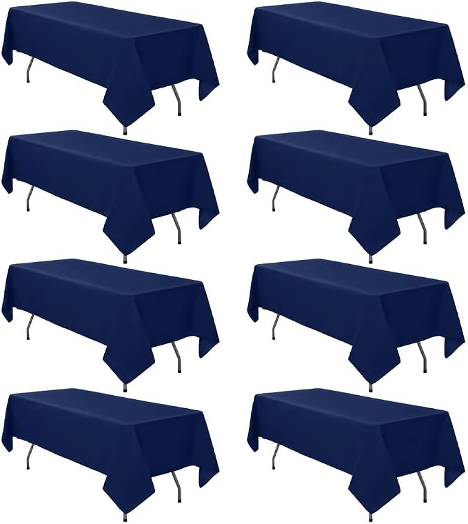 8 Pack Navy Blue Tablecloth 60 x 126 Inch Rectangular Table Cloth for 6 Foot Rectangle Tables, Wrinkle Resistant Washable Polyester Fabric Table Covers for Wedding Party Banquet Buffet and Camping