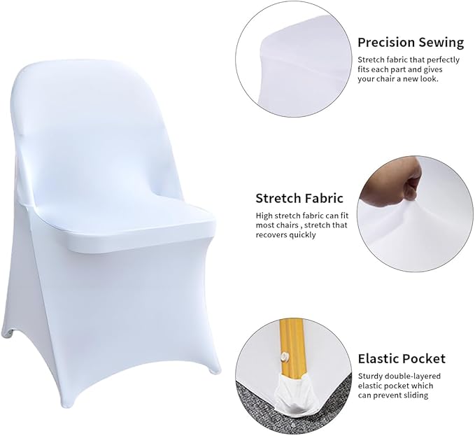 30 Pcs White Folding Chair Cover Washable Removable Universal Fitted Chair Cover Protector for Wedding,Party, Banquet, Holidays, Celebration, Decoration Chair Covers
