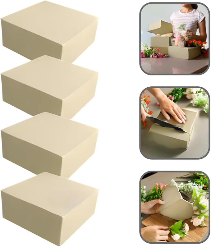 XCEL Floral Foam Blocks - Reusable, Weather Resistant Craft Foam Fresh & Artificial Flower Arrangements, Faux Florist Foam Planters Florist Supplies (Beige White 7" x 7" x 3" - 4 Pack)