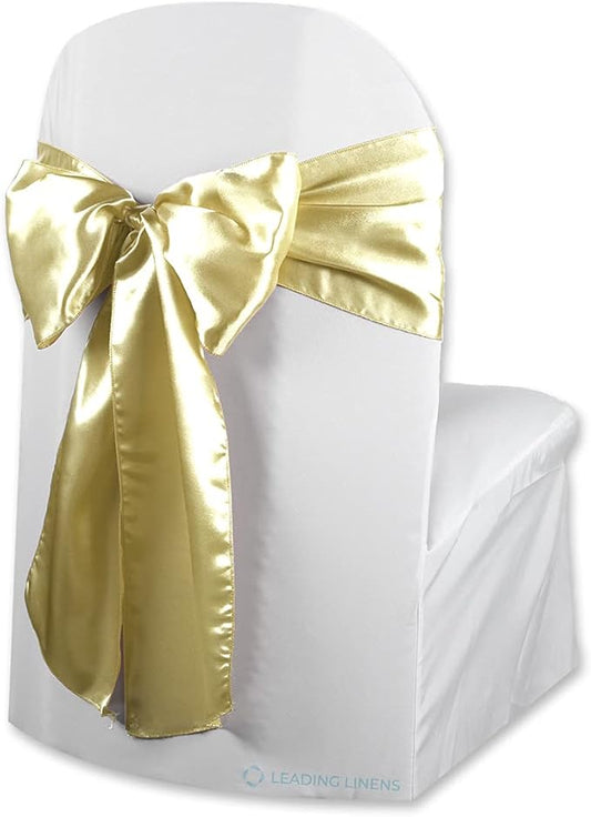 Satin Bow Sash Chair Cover Decoration - Elegant Sashes for Weddings, Banquets, Receptions, Special Events, Restaurants, and Parties - 28 Available Color Choices - Set of 150, Champagne