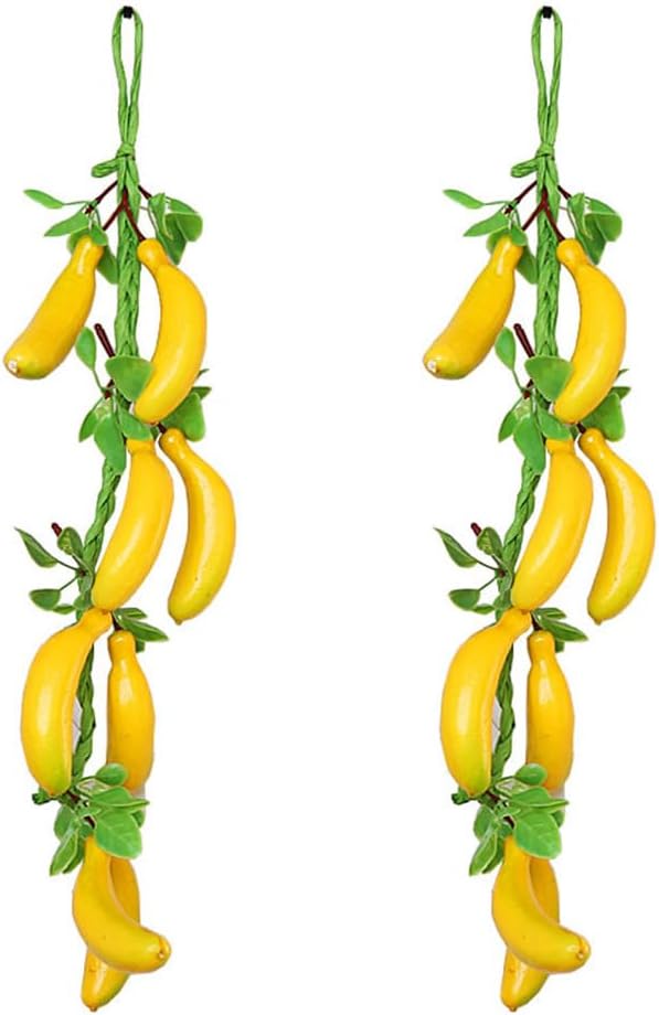 Veemoon 2pcs Artificial Small Hanging Bananas Bunch, Farmhouse Wall Fake Fruit Decoration Artificial Bananas String Lifelike Foam Tropical Fruit Ornament for Home Shop Window Display Props, 23.19"