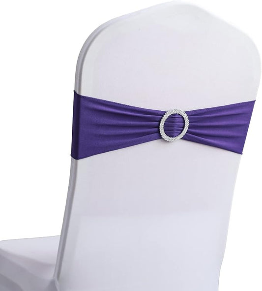 Spandex Chair Sashes Bands 30PCS Stretch Chair Cover Ties Bows with Buckle Slider Wedding Party Reception Banquet Decoration (Purple)