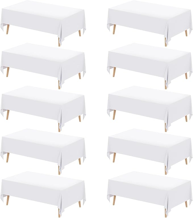 Fixwal 10 Pack White 70 x 120 Inch Rectangle Tablecloths, Reusable Heavy Duty Washable Polyester Table Covers for 6-8 Ft Tables, Wedding, Party Picnic, Camping