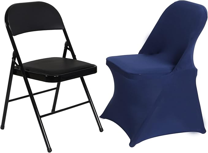 HAINARverS Folding Chair Covers for Wedding, 10pcs Stretch Spandex Washable Fabric Chair Cover, Decoration Chair Cover for Wedding, Party, Banquet, Birthday, Conference, Event(Navy Blue, 10 PCS)