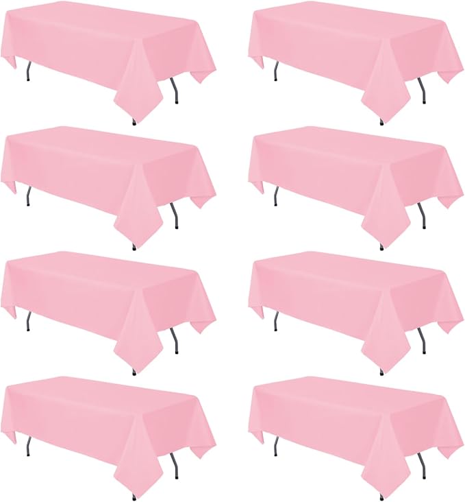 8 Pack Pink Tablecloth 60 x 102 Inch Rectangular Table Cloth for 6 Foot Rectangle Tables,Wrinkle Resistant Washable Polyester Fabric for Summer Wedding Party Banquet Buffet