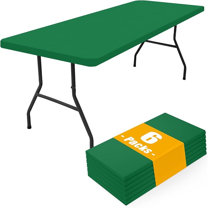 Smiry 6 Pack Rectangle Picnic Table Cloth, Waterproof Elastic Fitted Tablecloths, Washable Polyester Rectangular Patio Table Cover for Camping, Indoor and Outdoor (Hunter Green, 30"x96")