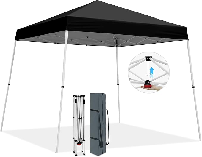 COOS BAY 10x10 Pop Up Canopy Tent, Portable Outdoor Shelter with Carry Bag for Tailgate, Party, Beach, Picnic, and Camping, 10x10 Base 8x8 Top, Black