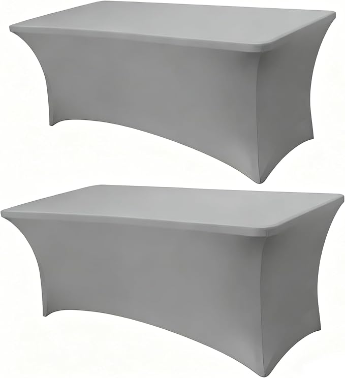 6FT Light Grey Table Cloth - 2 Pack Fitted Stretch Rectangle Spandex Tablecloth, Washable Table Cover for Party, Picnic, Wedding, Banquet, Birthday and Festival(30" x 72")