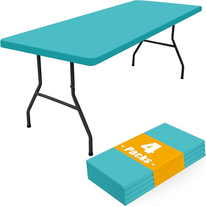 Smiry 4 Pack Rectangle Picnic Table Cloth, Waterproof Elastic Fitted Tablecloths, Washable Polyester Rectangular Patio Table Cover for Camping, Indoor and Outdoor (Turquoise, 30"x72")