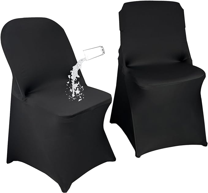 10PCS Stretch Spandex Folding Waterproof Chair Covers,Universal Fitted Chair Cover Protector for Wedding Party Banquet Holidays Celebration Decoration(Black)
