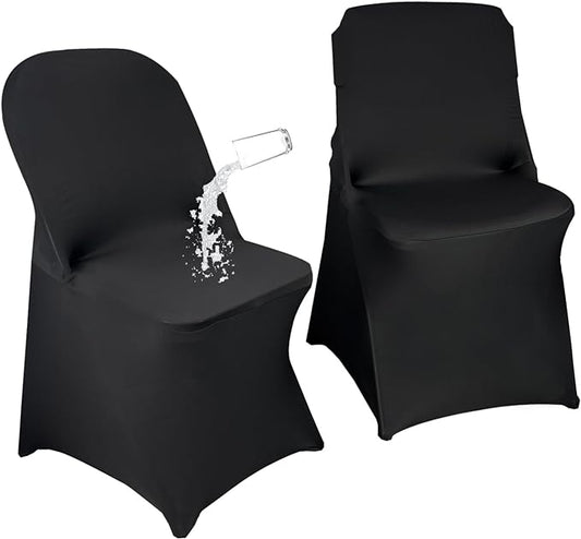 10PCS Stretch Spandex Folding Waterproof Chair Covers,Universal Fitted Chair Cover Protector for Wedding Party Banquet Holidays Celebration Decoration(Black)