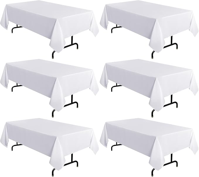 sancua 6 Pack White Tablecloth 60 x 120 Inch, Rectangle Table Cloth for 8 Feet Tables - Stain and Wrinkle Resistant Washable Polyester Table Cover for Dining Tables, Buffet Parties and Camping