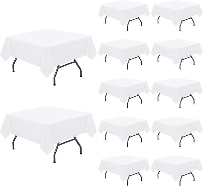 Pesonlook 12 Packs Square Tablecloth White, 52×52 Inch Washable Square Polyester Table Cover for Buffet/Wedding/Party/Restaurant(White/52×52 Inch)