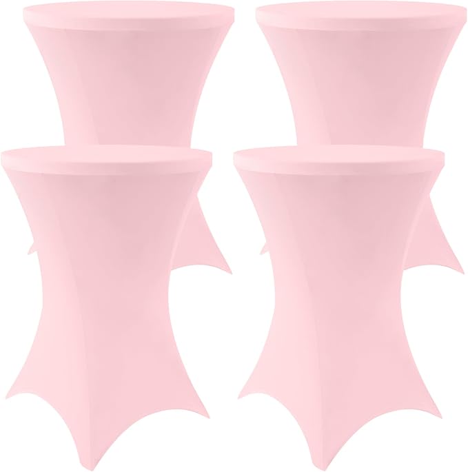 Moosfor Spandex Cocktail Table Covers 4 Pack, Elastic Fitted Stretch Table Cloth, Round High Top Tablecloths for Bar, Party, Pub, Wedding & Banquet (Pink, 32x43 Inch)