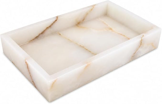 Bey-Berk Ezra Green Onyx Genuine Marble Guest Towel Tray, 9" x 5.75" Bathroom Counter Tray, Luminous Onyx Accent Piece