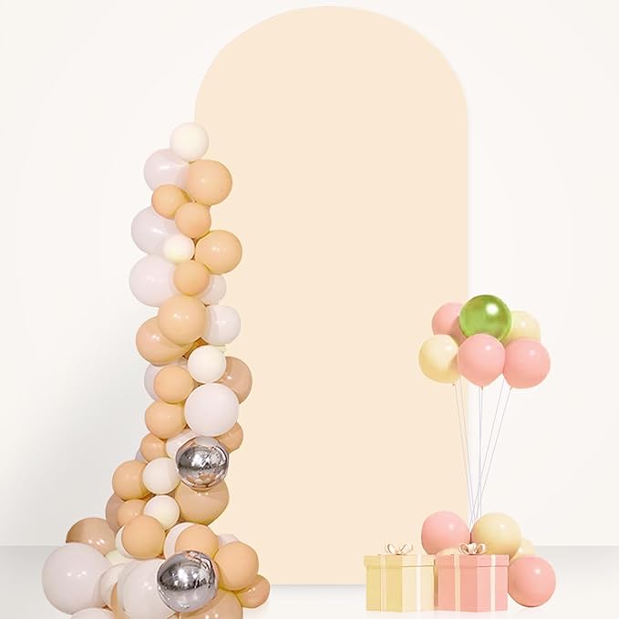 FANPROMS Beige Arch Cover 3.3x6.6FT Wedding Arch Covers Stretchy Backdrop Spandex Fitted Arched Fabric Cover Metal Arches Backdrop Frame Covering Chiara Arched Covers for Baby Shower Party Decor