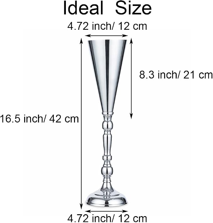 Sliver Vase Centerpiece Table Decorations - 10 Pcs Metal Tabletop Flower Stand, Wedding Decorations for Reception, 16.5in Trumpet Tall Flower Vase for Birthday, Weddings, Anniversary, Home Decor