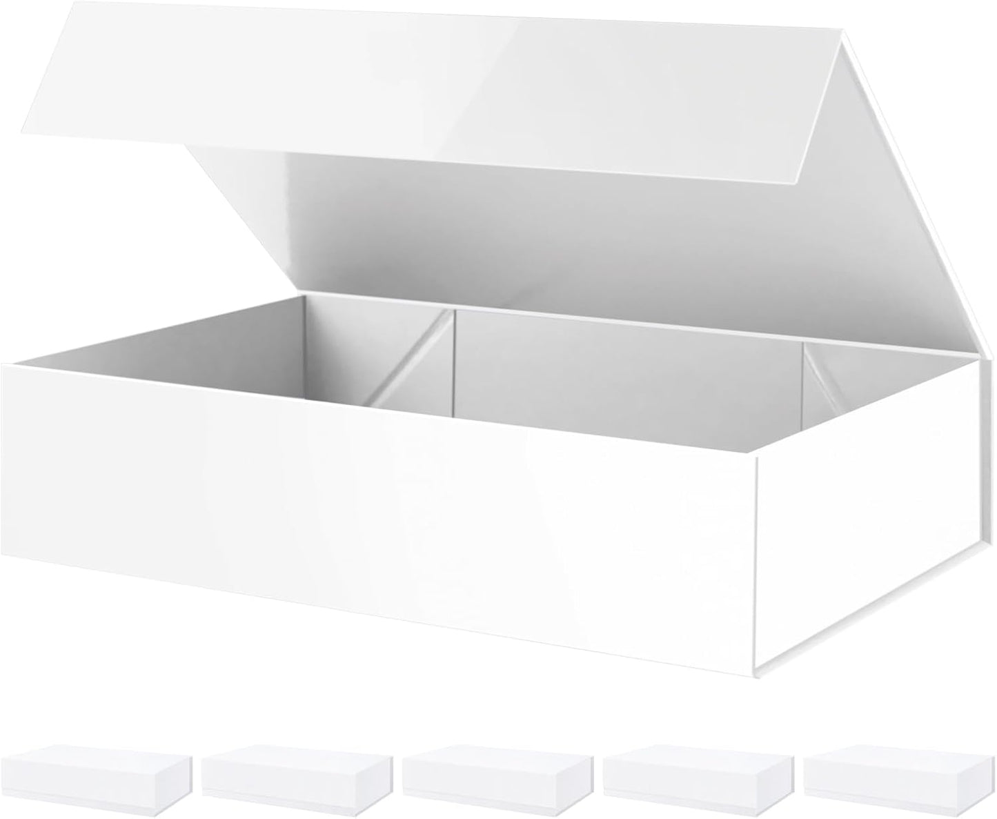 PACKHOME 6 Extra Large Gift Boxes 17.5x11.3x4.3 Inches, Sturdy Shirt Boxes with Magnetic Lids for Clothes and Large Gifts (Glossy White)