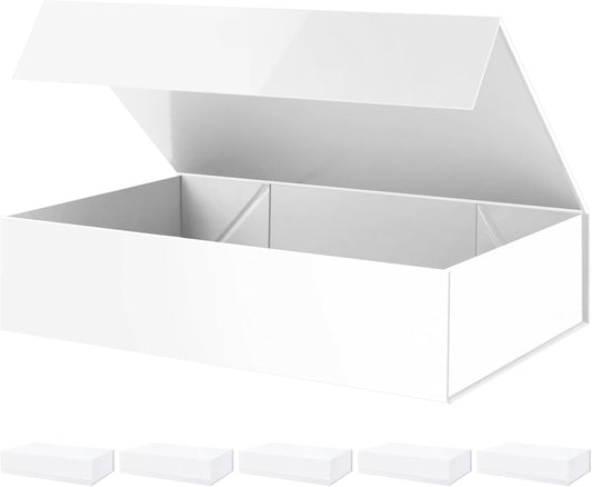 PACKHOME 6 Extra Large Gift Boxes 17.5x11.3x4.3 Inches, Sturdy Shirt Boxes with Magnetic Lids for Clothes and Large Gifts (Glossy White)