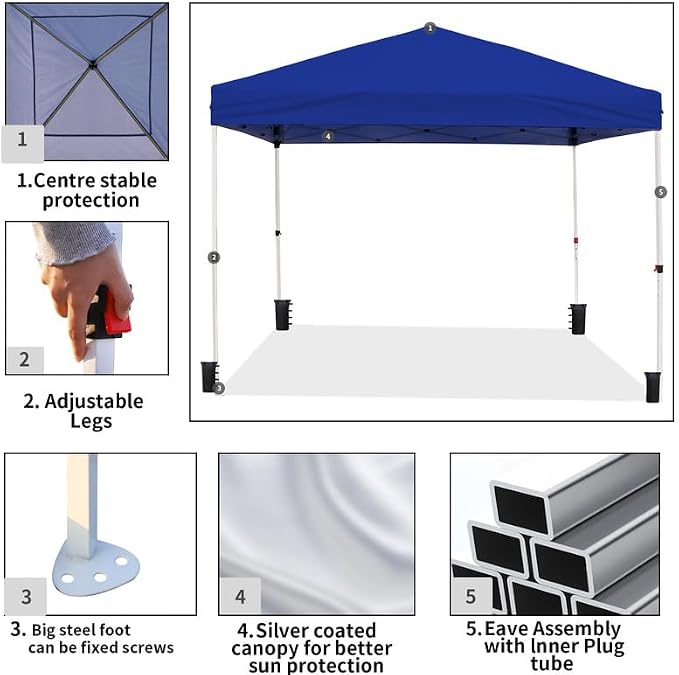 Northroad 10x10ft Pop Up Canopy, Popup Outdoor Canopy Tent with Wheeled Carrying Bag,Portable Gazebo Shelter for Patio,Deck,Garden,Beach（Blue）