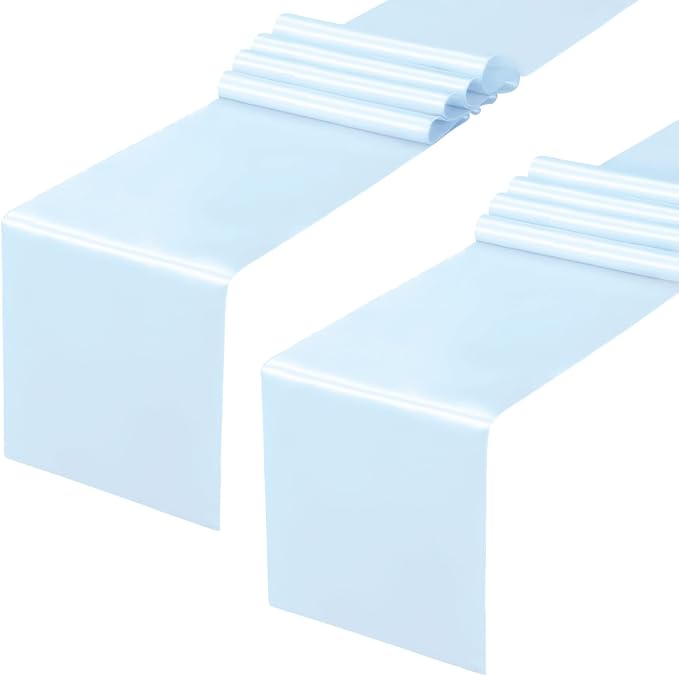 Horbaunal 2 Pack Light Blue Satin Table Runner 12 x 108 Inch, Smooth Table Runners for Wedding Banquets Birthday Party