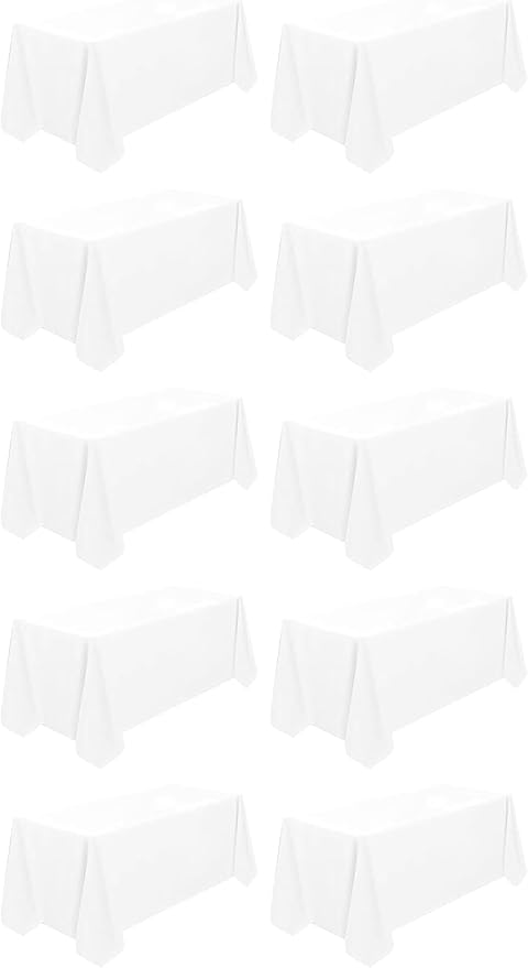 10 Pack White Tablecloth 90x156 Inch Rectangle Tablecloth Rectangular Polyester Table Cloth Stain and Wrinkle Resistant Washable Fabric Table Covers for Wedding Parties