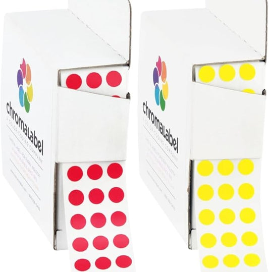 ChromaLabel 1/4 Inch Circle Sticker Labels, Easy to Write on Yellow Dot Stickers with Handy Dispenser, Round Color Coding Labels - 1000 Sticky Dots, Yellow and Red Dot Stickers