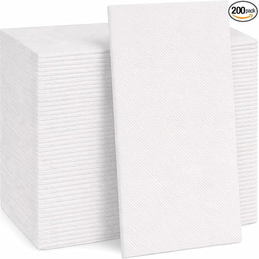 200 Pack Disposable Linen-Feel Guest Towels, Cloth-Like Hand Towels, Soft & Absorbent Airlaid Paper Napkins for Bathrooms, Kitchens, Events, 12” x 17”, White