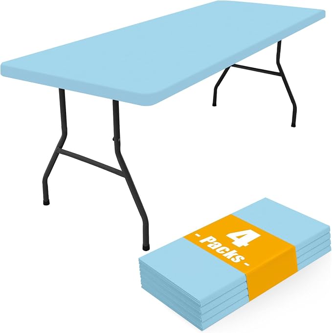 Smiry 4 Pack Rectangle Picnic Table Cloth, Waterproof Elastic Fitted Tablecloths, Washable Polyester Rectangular Patio Table Cover for Camping, Indoor and Outdoor (Light Blue, 30"x72")