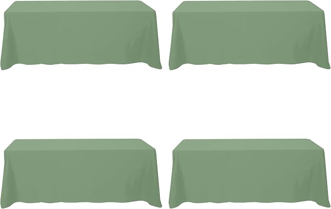 BRILLMAX 4 Pack Sage Green Tablecloths 90 x 156 Inch for 8ft Rectangle Tables - 150 GSM Polyester Fabric, Floor Length Drop, Water, Stain & Wrinkle Resistant Cloth Cover for Wedding Reception Banquet