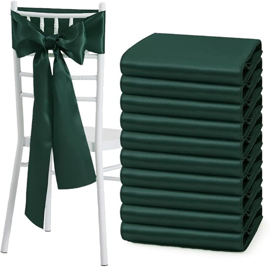 50 Pcs Blackish Green Satin Chair Sashes Bows Universal Chair Cover for Wedding Reception Events Banquets Party, Hotel Event Decorations, 6 x 108 inch