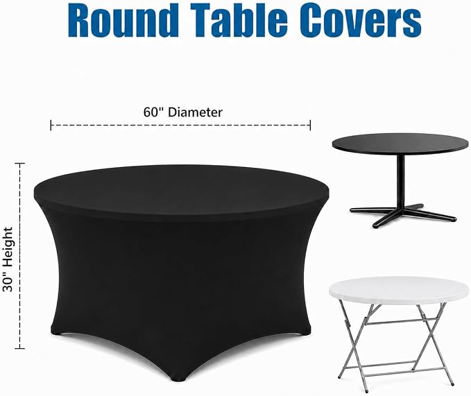 Round Table Covers - 6 Pack 60x30 Inch Table Cloth - Black Fitted Stretch Spandex Round Tablecloth for Party, Wedding, Birthday, Hotel, Banquet