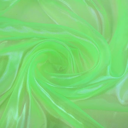 YYCRAFT Two Tone Sheer Organza Fabric by The Yard for Curtain Weddings Decor 2 Yards, Iridescent Neon Green