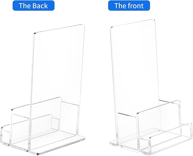 NIUBEE 2-Pack Acrylic Brochure Holder 4‘’ , Clear Brochure Display Stand with Acrylic Business Card Holder, Plastic Flyer Display Stand for Magazine, Pamphlet, Booklets, Menu, Journals, Business Card