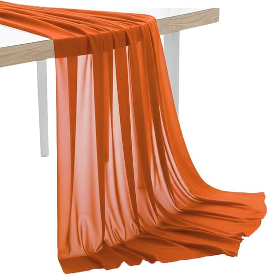 MDS Pack of 15 Yard Chiffon Fabric, Sheer Soft Draping Fabric Bolt for Wedding Party Backdrop Arch Decoration, Apparel Bridal Dress Sewing DIY Crafts Solid Gauze Fabrics 44” Wide - Brunt Orange