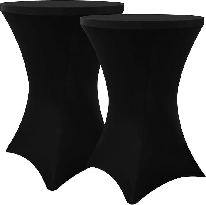 Moosfor Spandex Cocktail Table Covers 2 Pack, Elastic Fitted Stretch Table Cloth, Round High Top Tablecloths for Bar, Party, Pub, Wedding & Banquet (Black, 32x43 Inch)