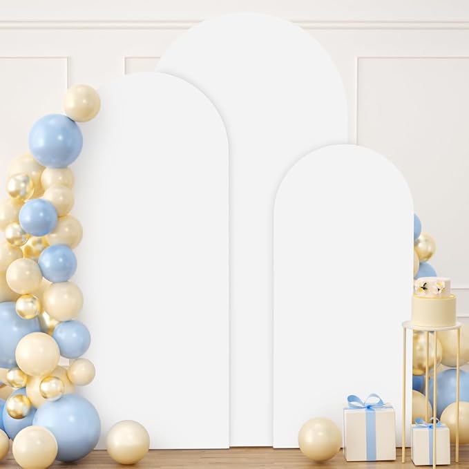 FUHSY Set of 3 Spandex Arch Cover 6FT, 6.6FT, 7.2FT Round Top Chiara Arch Backdrop Stand Cover White 2-Sided Wedding Arch Frame Covers for Backdrop Birthday Party Arches Covers for Baby Shower
