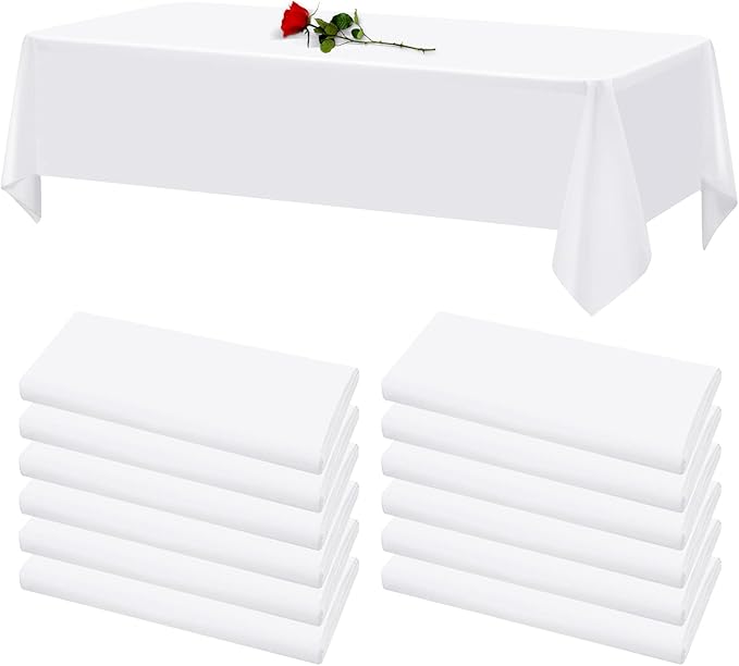 12 Pack White Tablecloths for Rectangle Tables Stain and Wrinkle Resistant Washable Polyester Tablecloth 60 x 102 Inch Table Cloth Rectangle Table 6 Foot Rectangle Table Cloth for Wedding Party