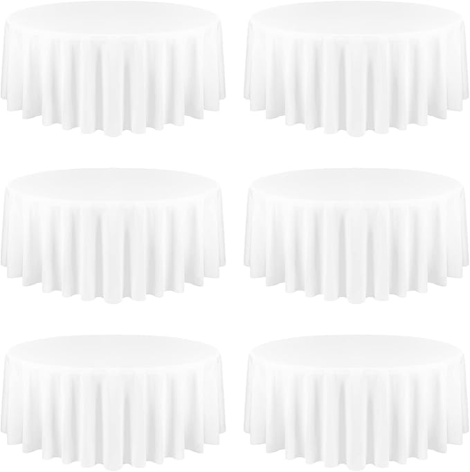 YMHPRIDE 6 Pack White Tablecloths - 120 Inch Polyester Round Table Covers, Washable Fabric for Wedding, Party, Dining, Banquet