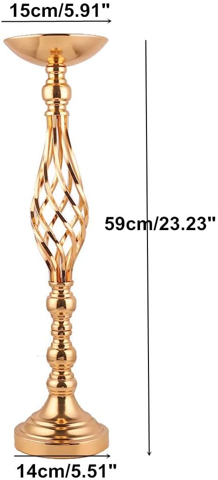 Gold Wedding Vases for Table Centerpieces - Set of 10 Twist Candleholder Stands, Elegant Floral Arrangement Vases, Metal Centerpieces for Reception Table Wedding Road-Leading Home Decor